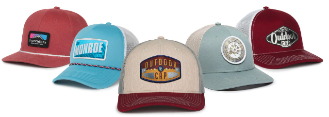 Company branded hats in different styles