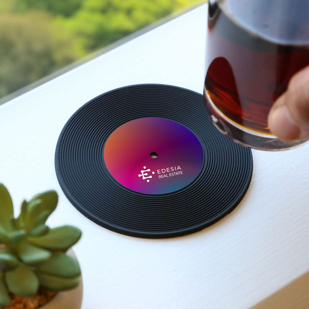 branded coaster, vintage, product launch, branded merchandise