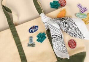 Embroidered patches on custom bag